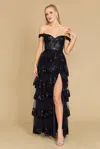 The Dress Outlet Long Sequin Sheer Corset Prom Dress In Black