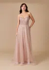 The Dress Outlet Long Strapless Hand Beaded Formal Couture Dress In Pink