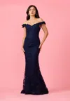 The Dress Outlet Off Shoulder Vintage Lace Mother Of The Bride Evening Dress In Blue