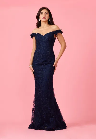 The Dress Outlet Off Shoulder Vintage Lace Mother Of The Bride Evening Dress In Blue