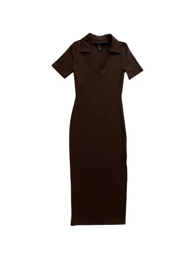 The Dress Short-sleeved Ribbed Midi Dress In Brown