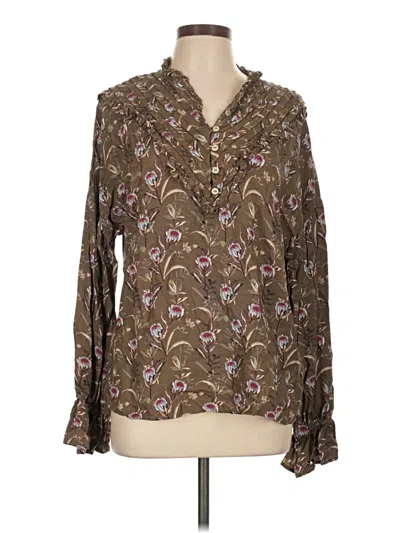 Pre-owned The Drop Long Sleeve Blouse In Brown