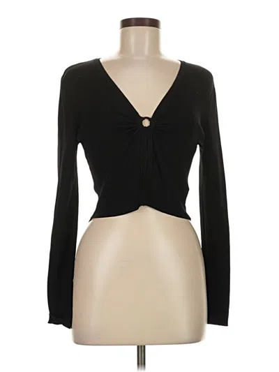 Pre-owned The Drop Long Sleeve Top Black Plunge Neckline Tops