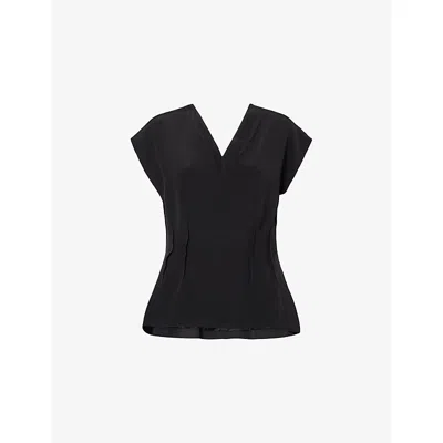 The Dropped Collection Womens Black Kimono-sleeve Double V-neck Silk Top