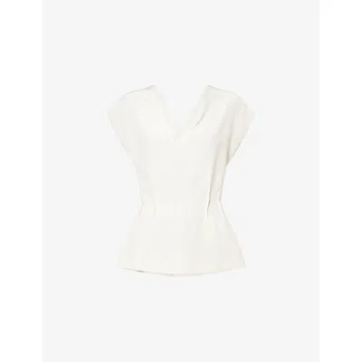 The Dropped Collection Womens  Kimono-sleeve Double V-neck Silk Top In White