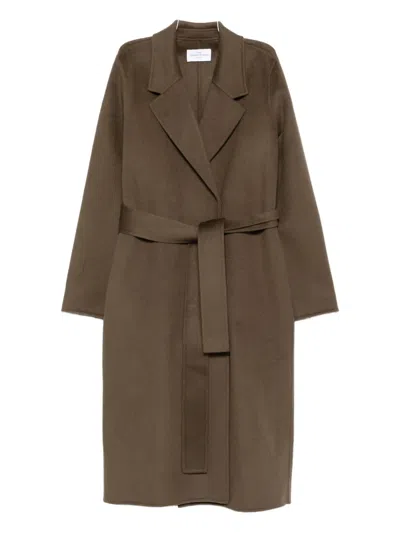 The Dynamis Studio Belted Wool Coat In Brown