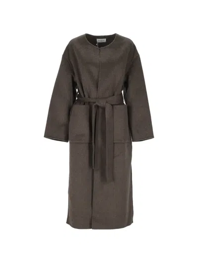 The Dynamis Studio Belted Wool Coat In Brown