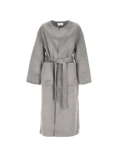 The Dynamis Studio Belted Wool Coat In Gray