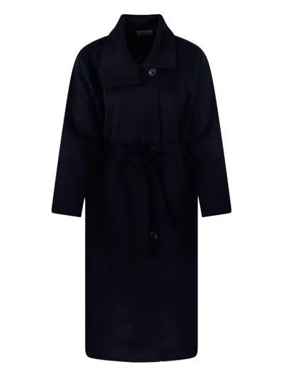 The Dynamis Studio Belted Wrap-style Coat In Blue