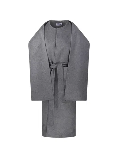 The Dynamis Studio Bruxelles Belted Cape-sleeve Coat In Gray