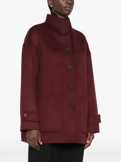 The Dynamis Studio Button-up Wool Coat In Burgundy