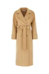 The Dynamis Studio Belted Wool Coat In Brown