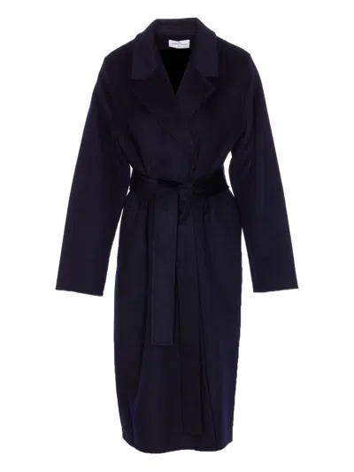 The Dynamis Studio Double-breasted Belted Coat In Blue