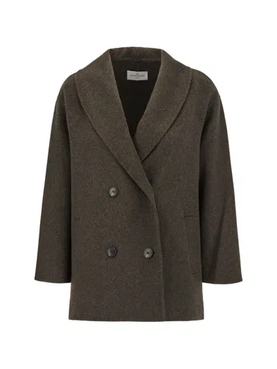 The Dynamis Studio Double-breasted Shawl-lapel Coat In Brown