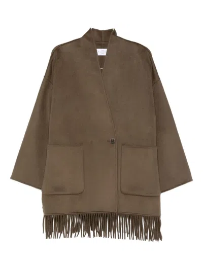 The Dynamis Studio Fringed Patch-pocket Coat In Brown