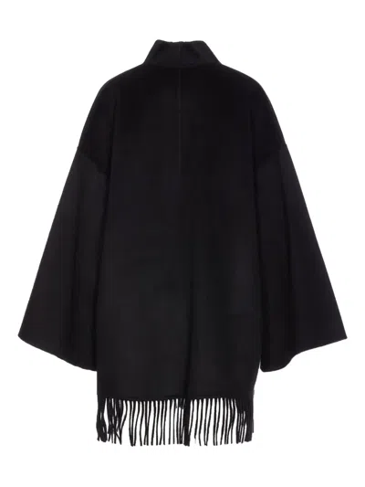The Dynamis Studio High-neck Fringe-edges Coat In Black