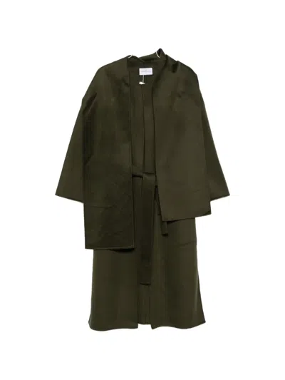 The Dynamis Studio Scarf-detail Belted Coat In Green