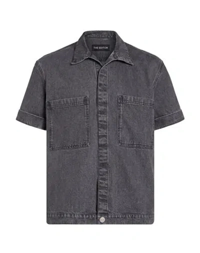 The Editor Man Denim Shirt Charcoal Size 44 Cotton In Gray