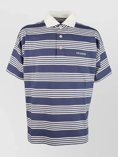 The Editor Striped Polo Shirt Short Sleeves Collar In Blue