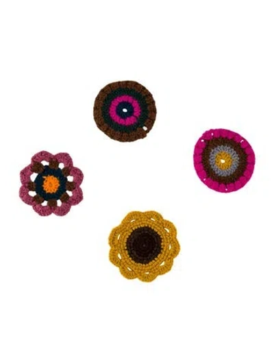 Pre-owned The Elder Statesman 4-piece Cashmere Crochet Round Coasters Set In Brown