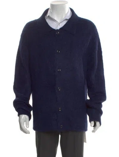 Pre-owned The Elder Statesman Alpaca Collar Cardigan In Blue