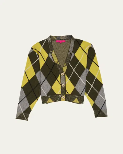 The Elder Statesman Argyle Cashmere Cardigan In Nwolgrnw