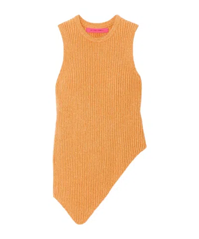 The Elder Statesman Asymmetric Ribbed Organic Cotton And Cashmere-blend Tank In Orange