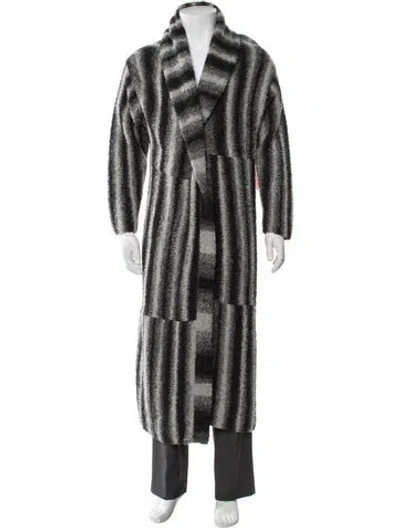 Pre-owned The Elder Statesman Baby Alpaca Striped Robe W/ Tags In Gray