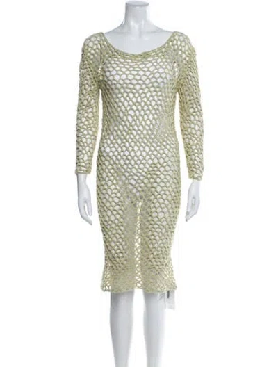 Pre-owned The Elder Statesman Bateau Neckline Knee-length Dress In Green