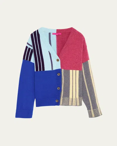 The Elder Statesman Border Stripe Cashmere Cardigan In Dpplgrbt
