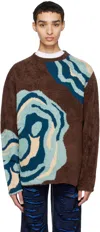 The Elder Statesman Brown Intarsia Sweater In C562 Rst/pck/trk/khk