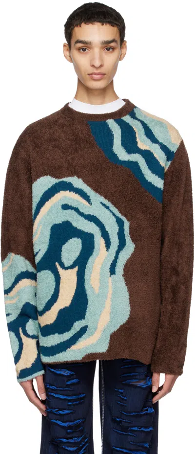The Elder Statesman Brown Intarsia Sweater