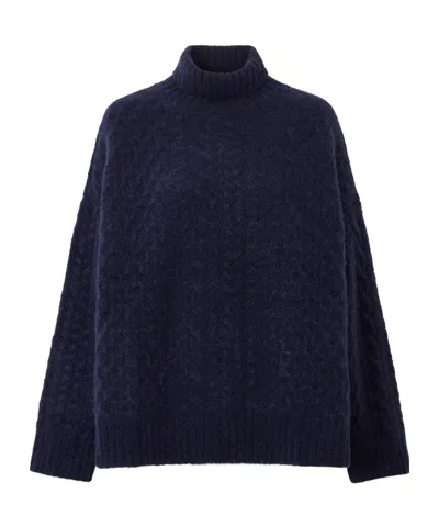 The Elder Statesman Cable-knit Cashmere And Silk-blend Turtleneck Sweater In Blue