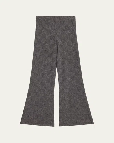 The Elder Statesman Cashmere Checkerboard Knit Flare Pants In Gray