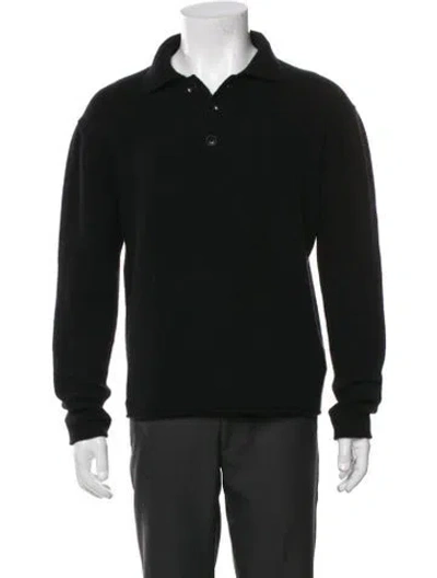 Pre-owned The Elder Statesman Cashmere Collar Polo Sweater In Black