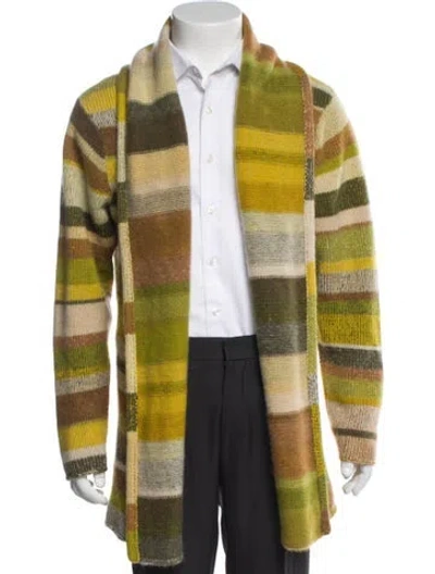 Pre-owned The Elder Statesman Cashmere Colorblock Pattern Cardigan In Yellow