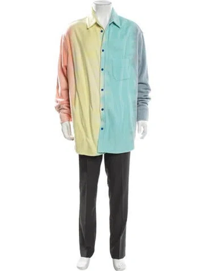 Pre-owned The Elder Statesman Cashmere Colorblock Pattern Overcoat In Blue
