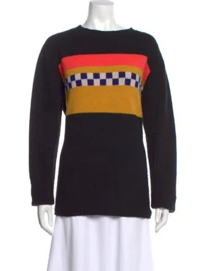 Pre-owned The Elder Statesman Cashmere Colorblock Pattern Sweater In Black
