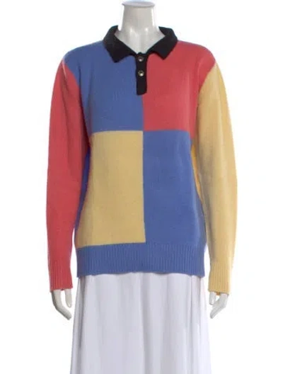 Pre-owned The Elder Statesman Cashmere Colorblock Pattern Sweater In Blue