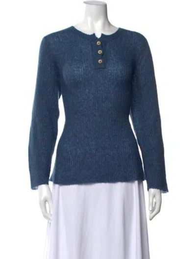 Pre-owned The Elder Statesman Cashmere Crew Neck Sweater In Blue