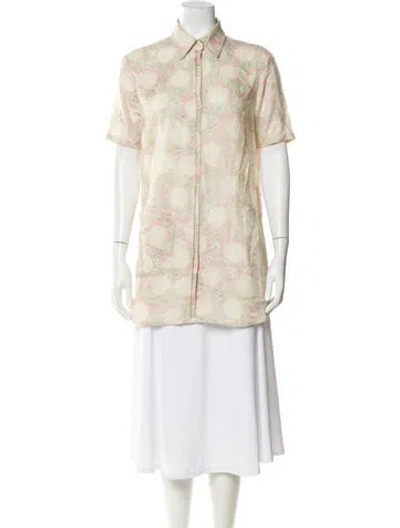 Pre-owned The Elder Statesman Cashmere Floral Print Button-up Top In Multi