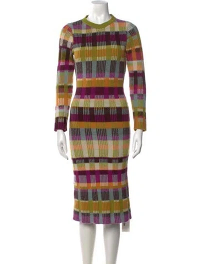 Pre-owned The Elder Statesman Cashmere Midi Length Dress In Green/purple