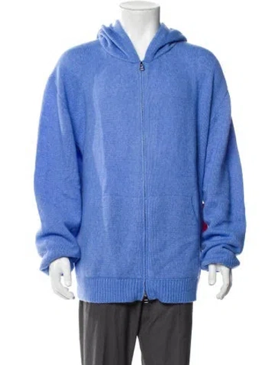 Pre-owned The Elder Statesman Cashmere Mock Neck Cardigan In Blue