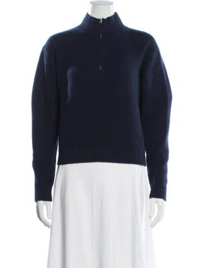 Pre-owned The Elder Statesman Cashmere Mock Neck Sweater In Blue