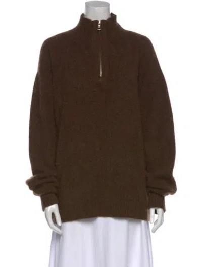 Pre-owned The Elder Statesman Cashmere Mock Neck Sweater In Brown