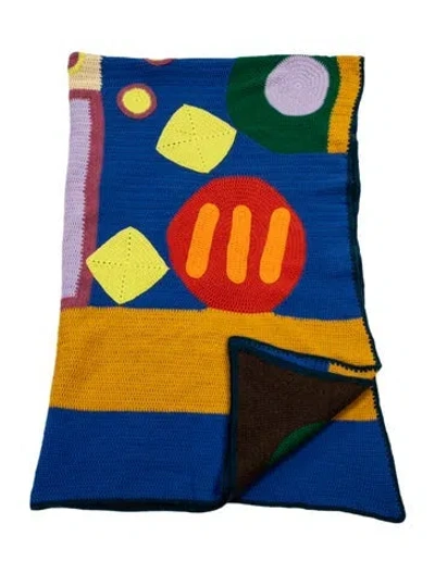 Pre-owned The Elder Statesman Cashmere Patchwork Throw Blanket In Blue