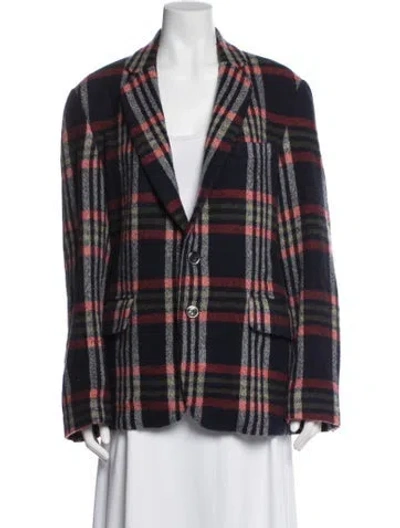 Pre-owned The Elder Statesman Cashmere Plaid Print Blazer In Blue