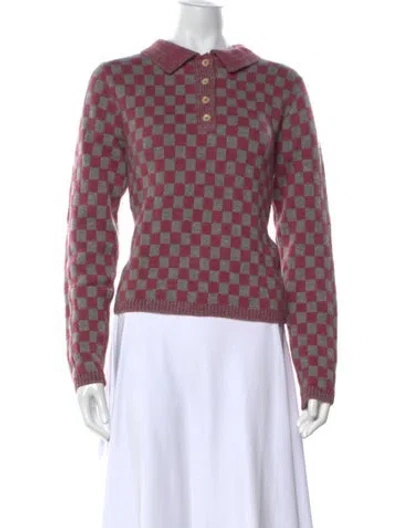 Pre-owned The Elder Statesman Cashmere Plaid Print Sweater In Burgundy