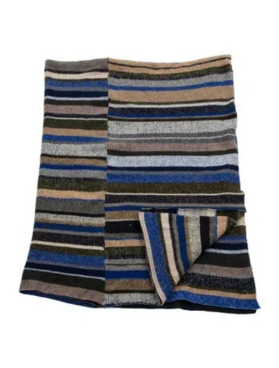 Pre-owned The Elder Statesman Cashmere Stripe Super Soft Blanket In Blue