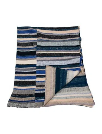 Pre-owned The Elder Statesman Cashmere Stripe Super Soft Blanket In Blue